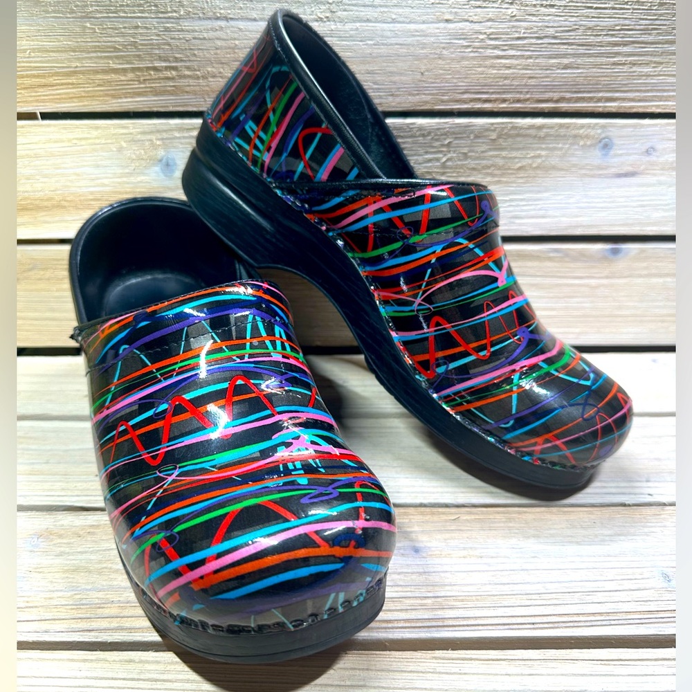 Dansko Pro Women's Size 41 (US 10-10 1/2) Leather Bright Color Striped Clogs